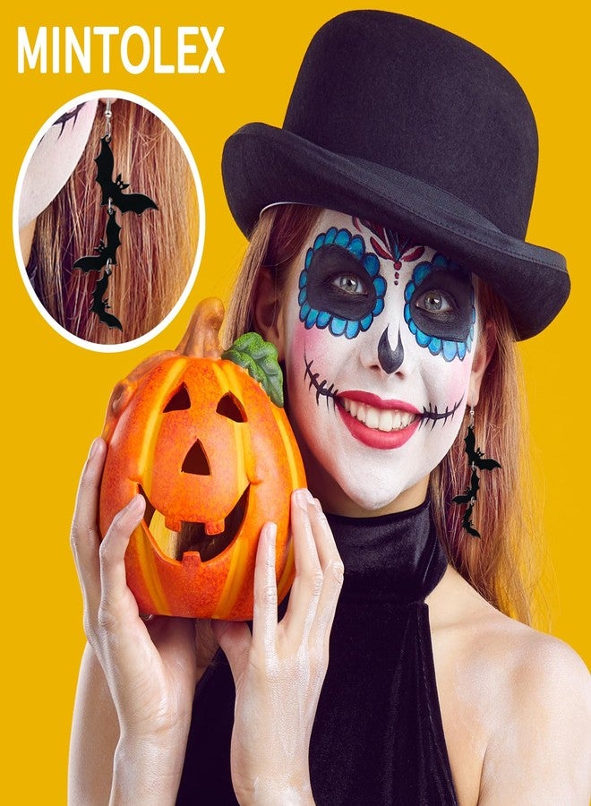 Mintolex Acrylic Halloween Earrings Black Skull Bat Drop Dangle Earrings for Women Fun Cute Spooky Halloween Holiday Costume Jewelry, Bat - Image 4